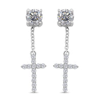 Moissanite 1.85 ctw Cross Earrings in Rhodium Over Sterling Silver