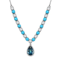 D'Joy Premium London Blue Topaz and Multi Gemstone 16.80 ctw Ocean Empress Necklace in Rhodium Over Sterling Silver 18 Inches