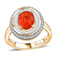 D'Joy Crimson Fire Opal and Diamond 1.50 ctw Solar Flare Ring in 18K Vermeil Yellow Gold Over Sterling Silver (Size 10.0)