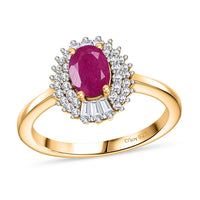 Premium Royal Ruby, Moissanite Rising Sun Ring in 18K Vermeil YG Over Sterling Silver (Size 10.0) 1.65 ctw