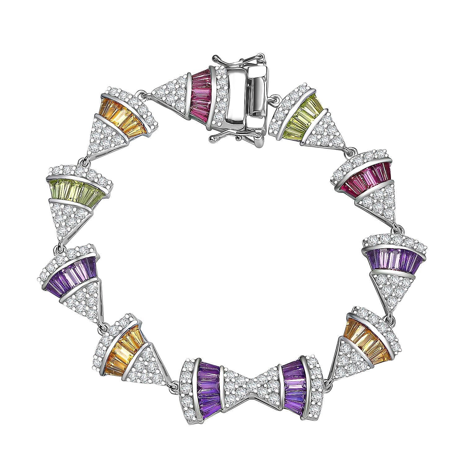 GP Premium Orissa Rhodolite Garnet, Multi Gemstones Bracelet in Rhodium Over Sterling Silver (7.25 In) 10.35 ctw