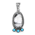 D'Joy Artisan Crafted White Buffalo and Sleeping Beauty Turquoise 13.35 ctw Southwest Pendant without Chain in Black Oxidized Sterling Silver