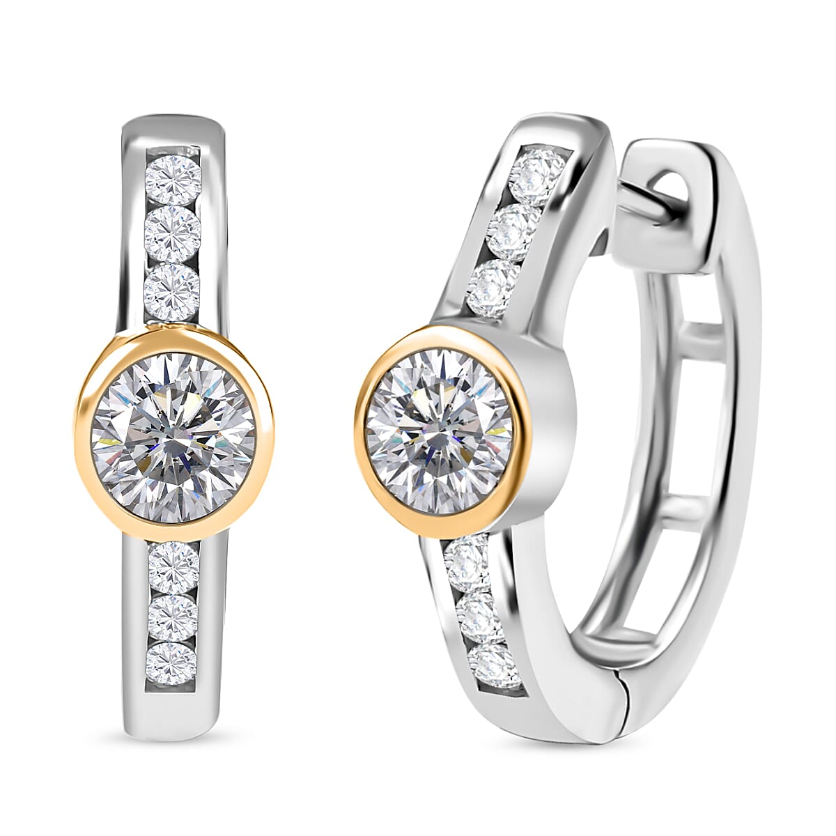 Moissanite 1.35 ctw Earrings in 18K Vermeil YG and Rhodium Over Sterling Silver