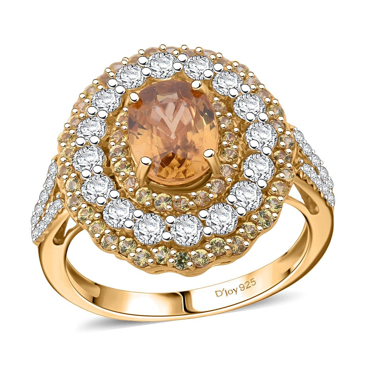 Premium Tanzania Yellow Zircon and Multi Gemstone 4.50 ctw Golden Aura Halo Ring in 18K Vermeil Yellow Gold Over Sterling Silver (Size 10.0)