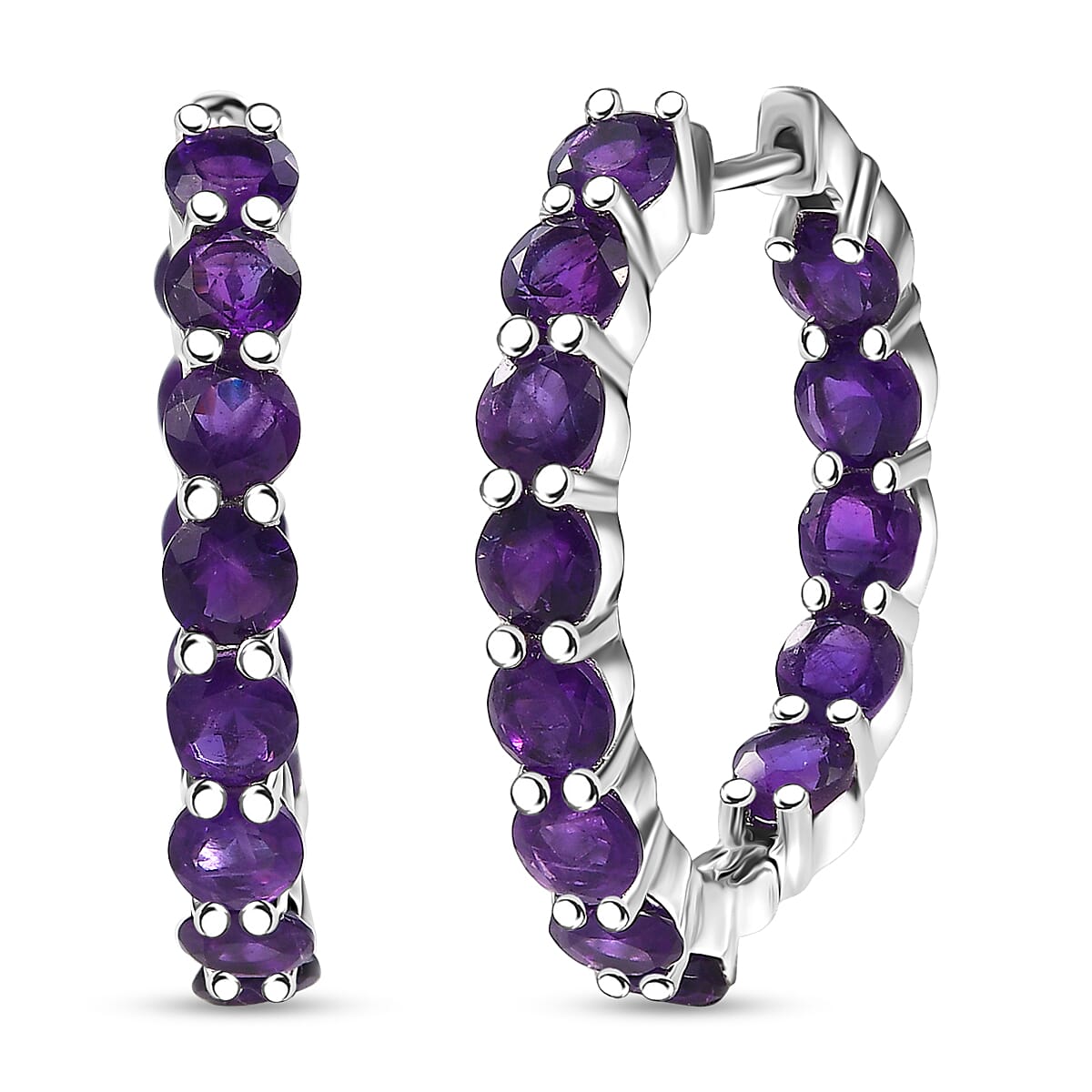 Karis African Amethyst 6.15 ctw Hoop Earrings in Platinum Bond