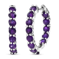 Karis African Amethyst 6.15 ctw Hoop Earrings in Platinum Bond
