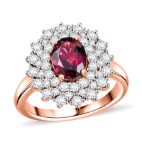 AAA Radiant Ember Garnet, Moissanite Ring in 18K Vermeil RG Over Sterling Silver (Size 10.0) 2.15 ctw