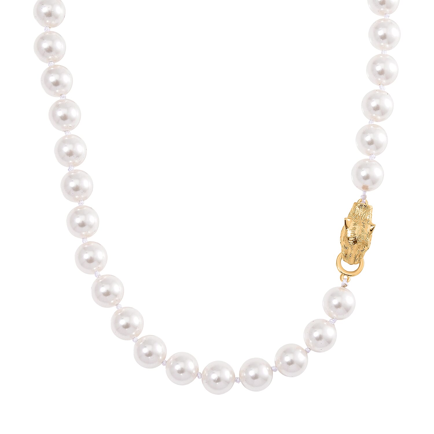 White Shell Pearl Necklace with Leopard Lock in Goldtone (20 Inches)