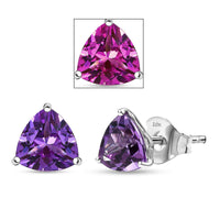 Certified & Appraised 10K White Gold AAA Luxuriant Lab Grown Purple Sapphire Solitaire Stud Earrings 2.70 ctw