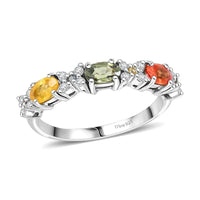 Premium Multi Sapphire, White Zircon Ring in Rhodium Over Sterling Silver (Size 10.0) 1.25 ctw