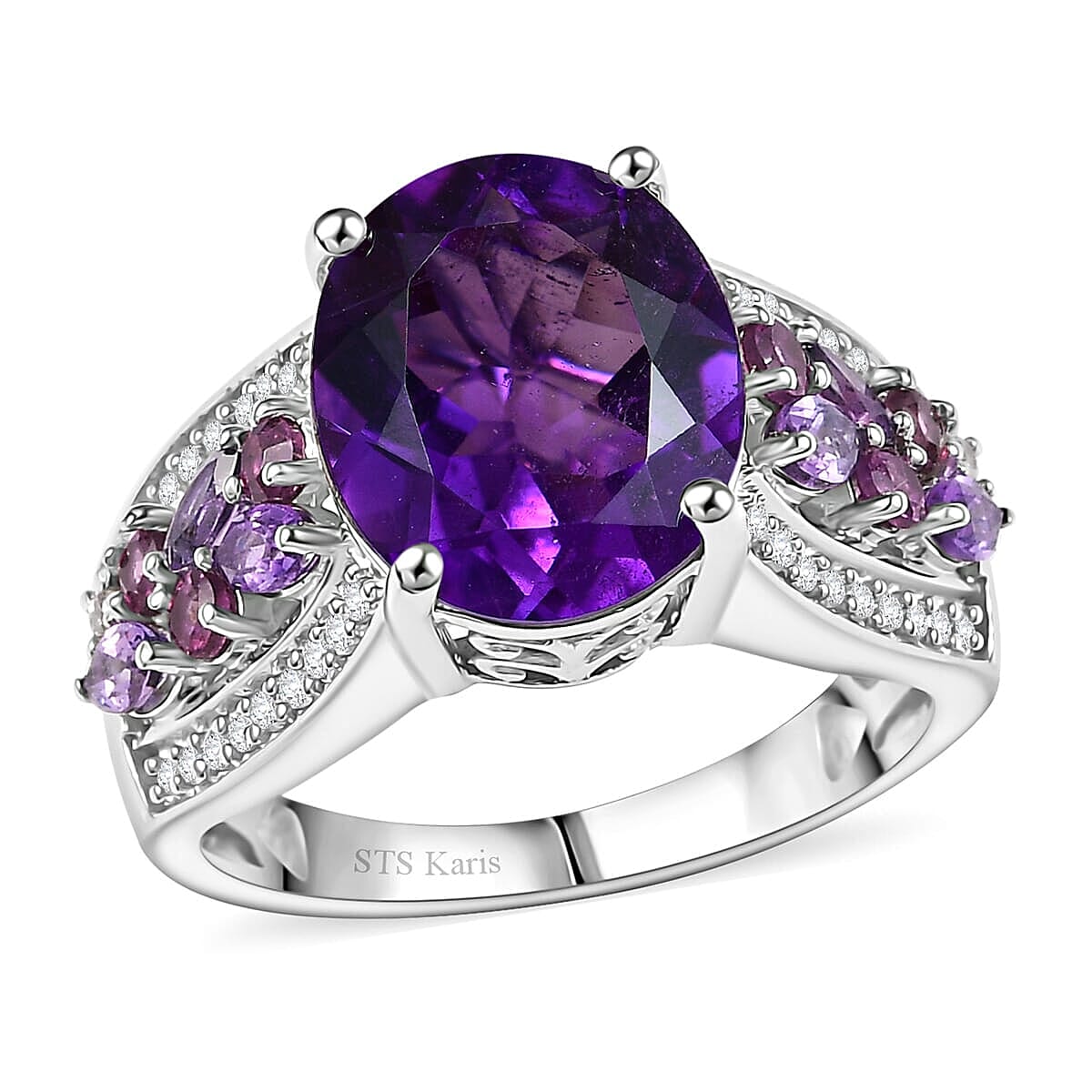 Karis African Amethyst, Multi Gemstone Ring in Platinum Bond (Size 10.0) 5.35 ctw