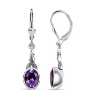 D'Joy Artisan Crafted Moroccan Amethyst 2.30 ctw Eternal Leaf Earrings in Black Oxidized Sterling Silver