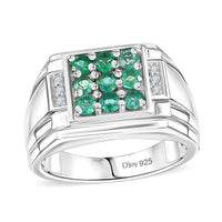 D'Joy Premium Kagem Zambian Emerald, Moissanite Ring in Rhodium Over Sterling Silver 4.00 (Size 10.0) 1.46 ctw