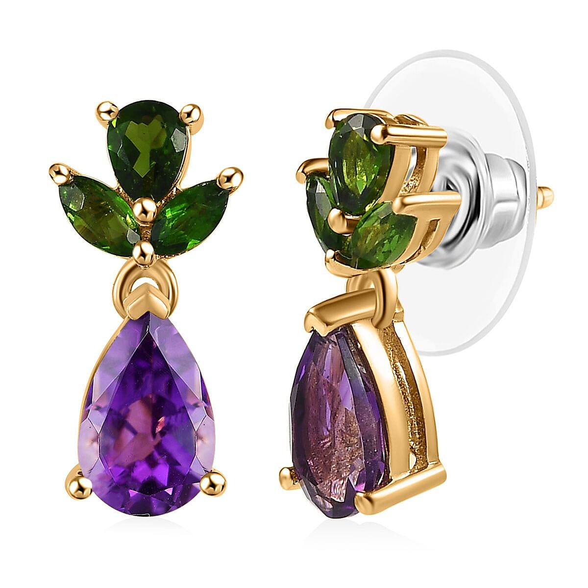 D'Joy Moroccan Amethyst and Chrome Diopside 2.25 ctw Forest Bloom Earrings in 18K Vermeil Yellow Gold Over Sterling Silver