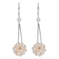 Freshwater Pearl Floral Earrings in Rhodium Over Sterling Silver