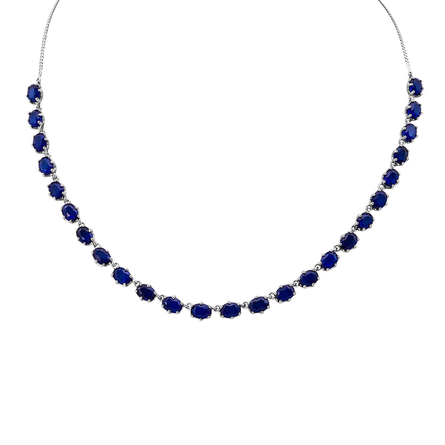 Premium Tanzanian Blue Spinel (DF) 23.00 ctw Crown Necklace in Rhodium Over Sterling Silver 18 Inches
