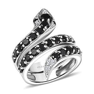 Karis Thai Black Spinel and White Zircon 2.90 ctw Snake Ring in Platinum Bond (Size 10.0)