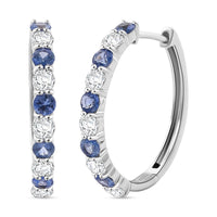 Premium Ceylon Blue Sapphire and Moissanite 1.80 ctw Lagoon Lights Earrings in Rhodium Over Sterling Silver