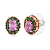 D'Joy Ilakaka Hot Pink Sapphire (FF) and Chrome Diopside 1.60 ctw Rosé Forest Earrings in 18K Vermeil Rose Gold Over Sterling Silver