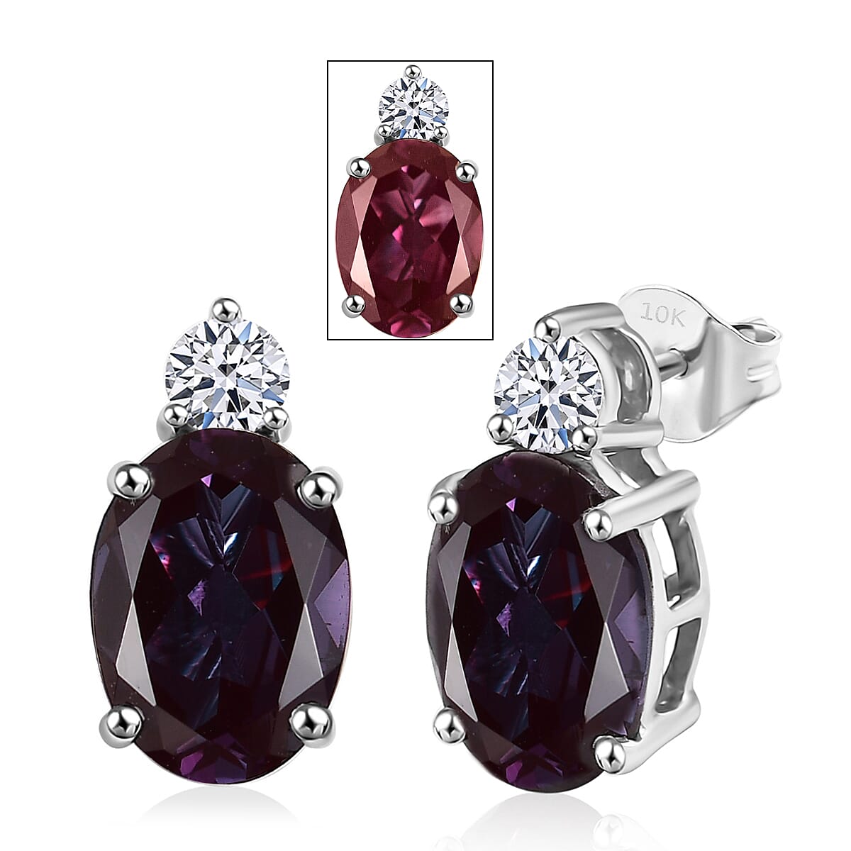 AAA Lab Grown Alexandrite and Luxuriant Lab Grown Diamond G-H SI 2.50 ctw Earrings in 10K White Gold
