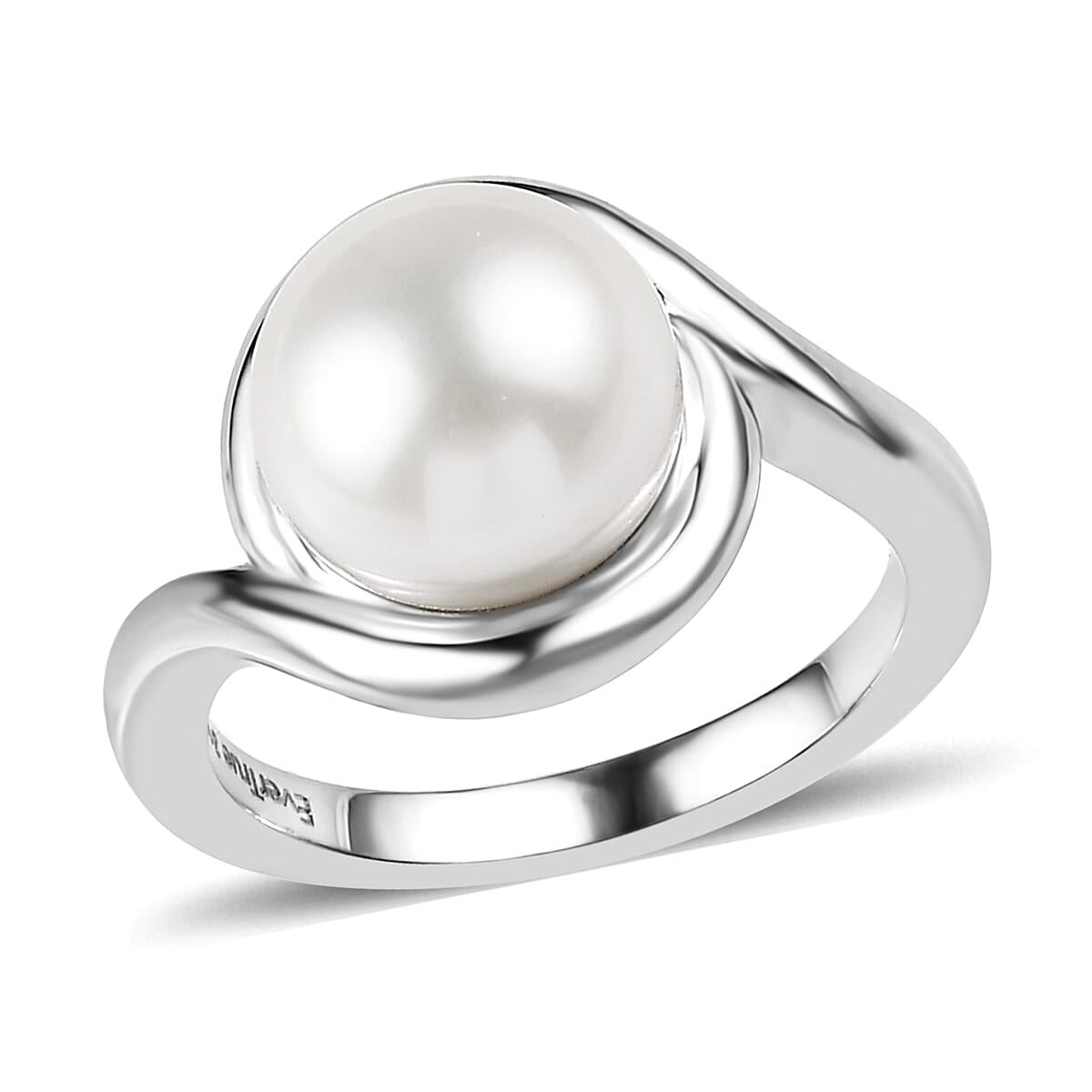 Ever True Freshwater Pearl Solitaire Ring in Stainless Steel (Size 10.0)