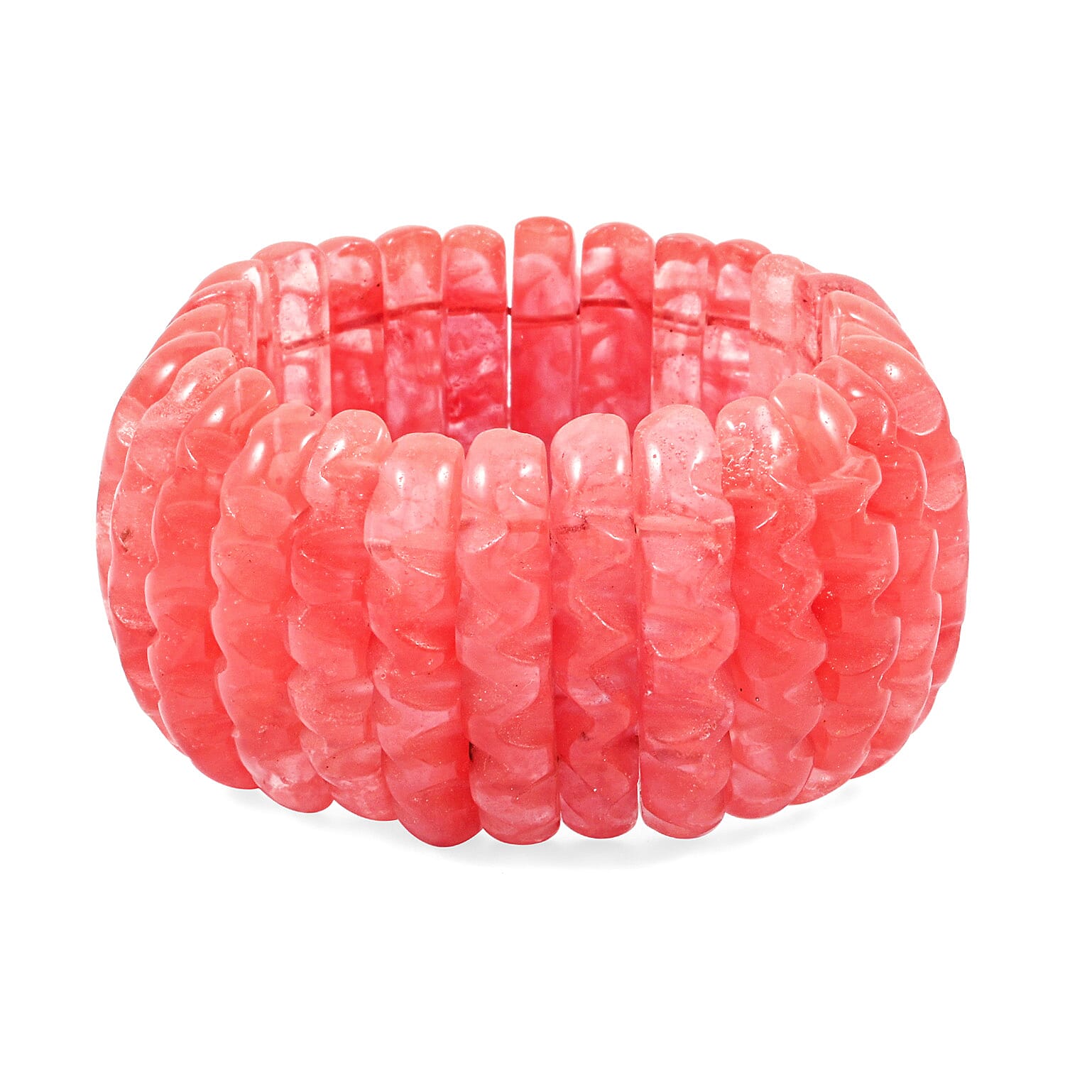 Carved Cherry Quartz Wavy Stretch Bracelet (6-7In) 446.00 ctw