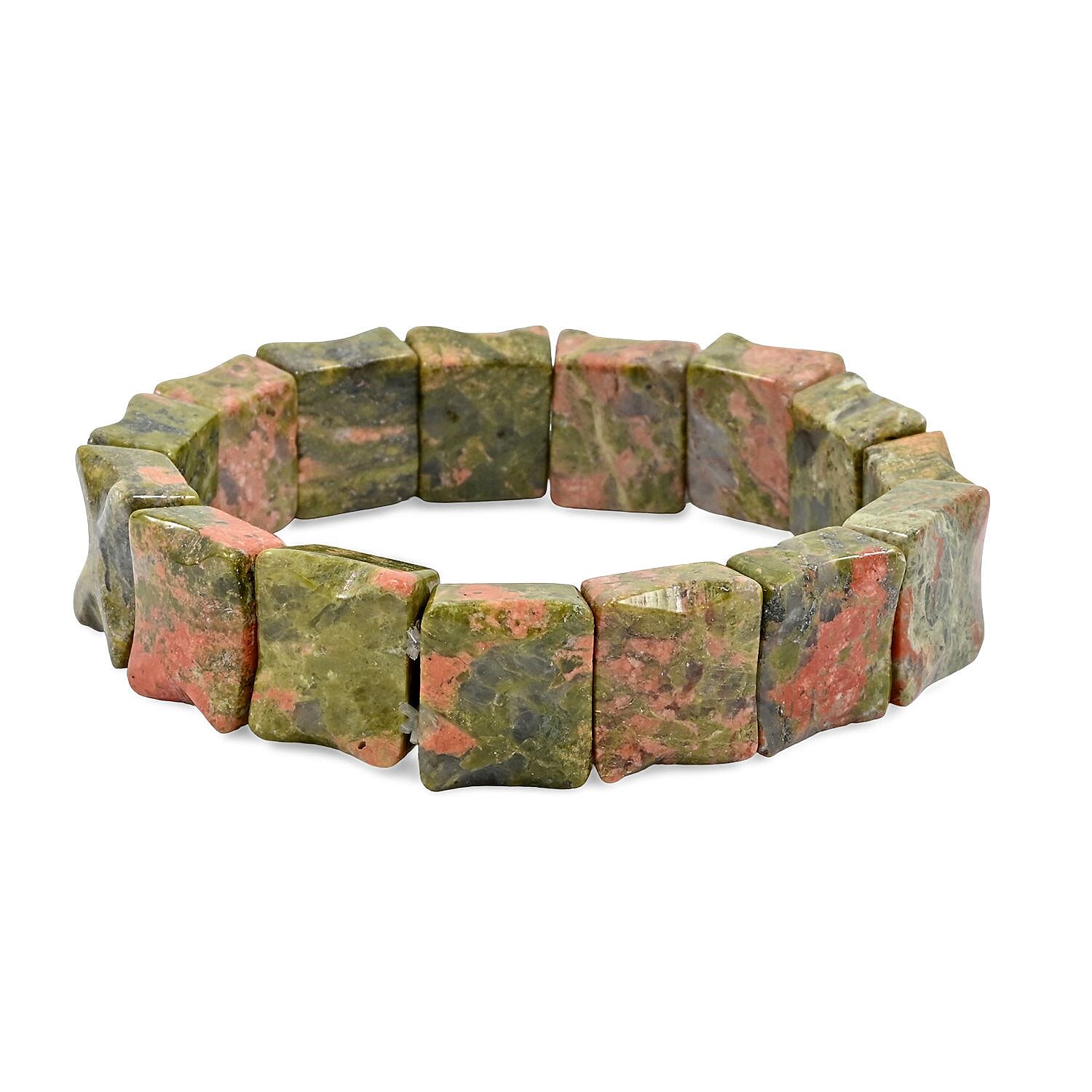 Unakite 229.95 ctw Wavy Rectangle Stretch Bracelet