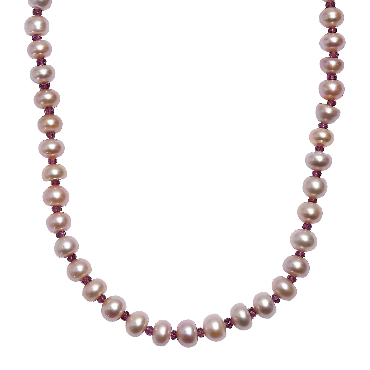 Pink Freshwater Pearl and Orissa Rhodolite Garnet 12.00 ctw Necklace 18 Inches in 18K Vermeil Rose Gold Over Sterling Silver