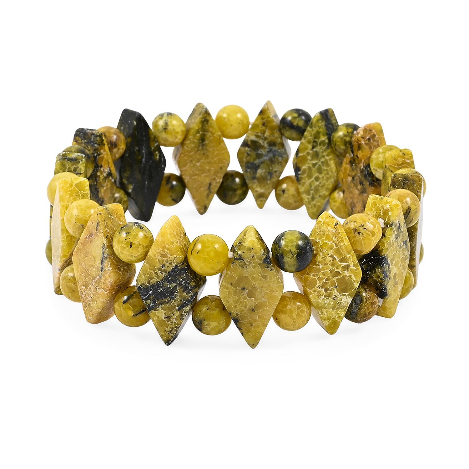 Princess Yellow Turtle Jasper 150.00 ctw Stretch Bracelet (6-7In)