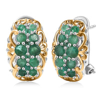 D'Joy Kagem Zambian Emerald Omega Clip Earrings in 18K Vermeil YG and Rhodium Over Sterling Silver 2.10 ctw