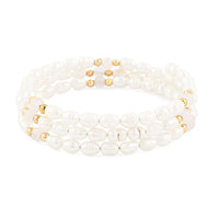 White Freshwater Pearls with Rose Quartz 7.00 ctw Beads Memory Wire Bracelet (7 In)