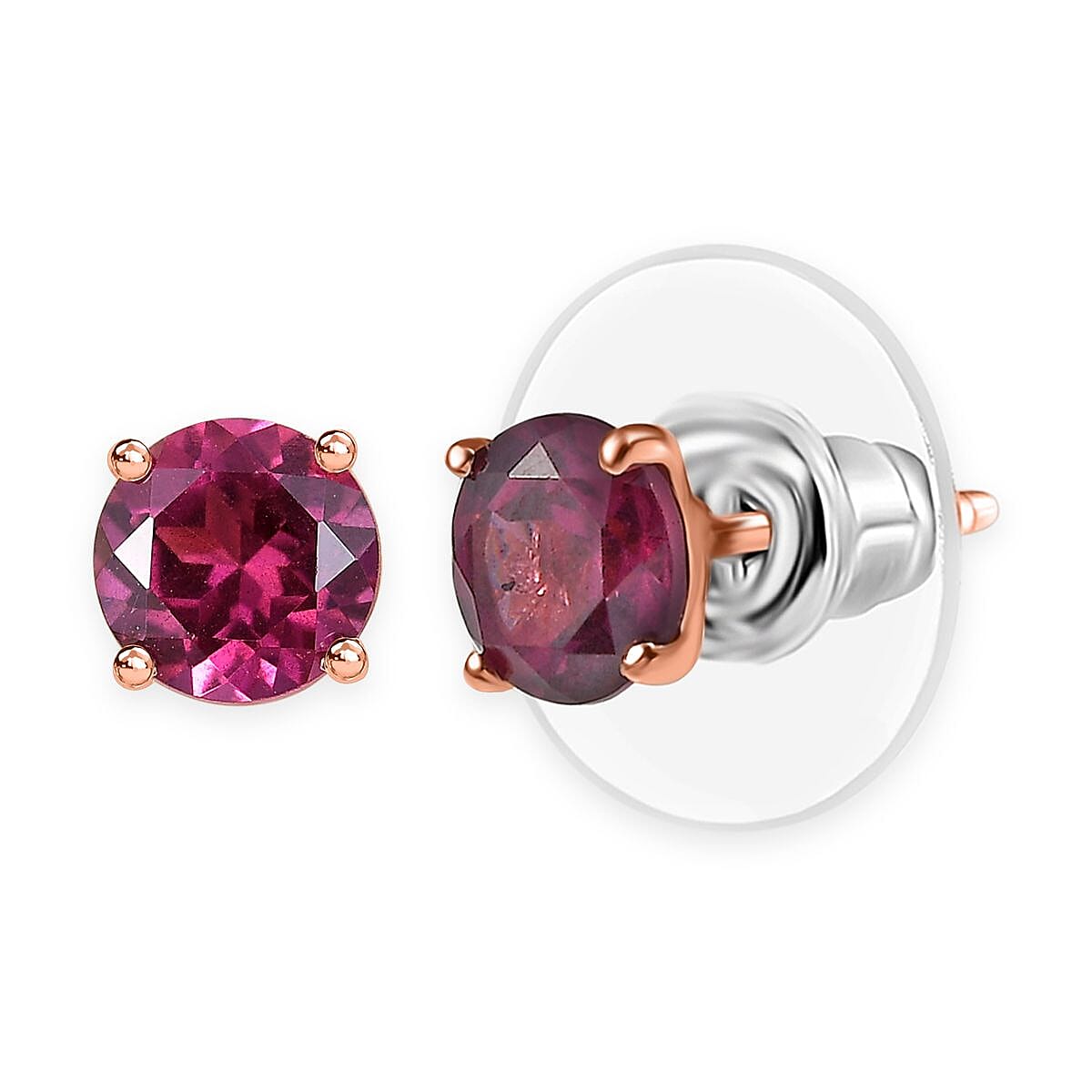 D'Joy Tanzanian Wine Garnet 2.40 ctw Solitaire Stud Earrings in 18K Vermeil Rose Gold Over Sterling Silver