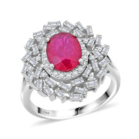 Niassa Ruby (FF), Moissanite Ring in Rhodium Over Sterling Silver (Size 10.0) 3.65 ctw