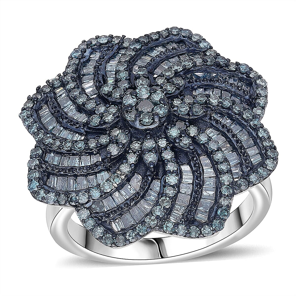 D'Joy Blue Diamond 1.50 ctw Ring in Rhodium Over Sterling Silver