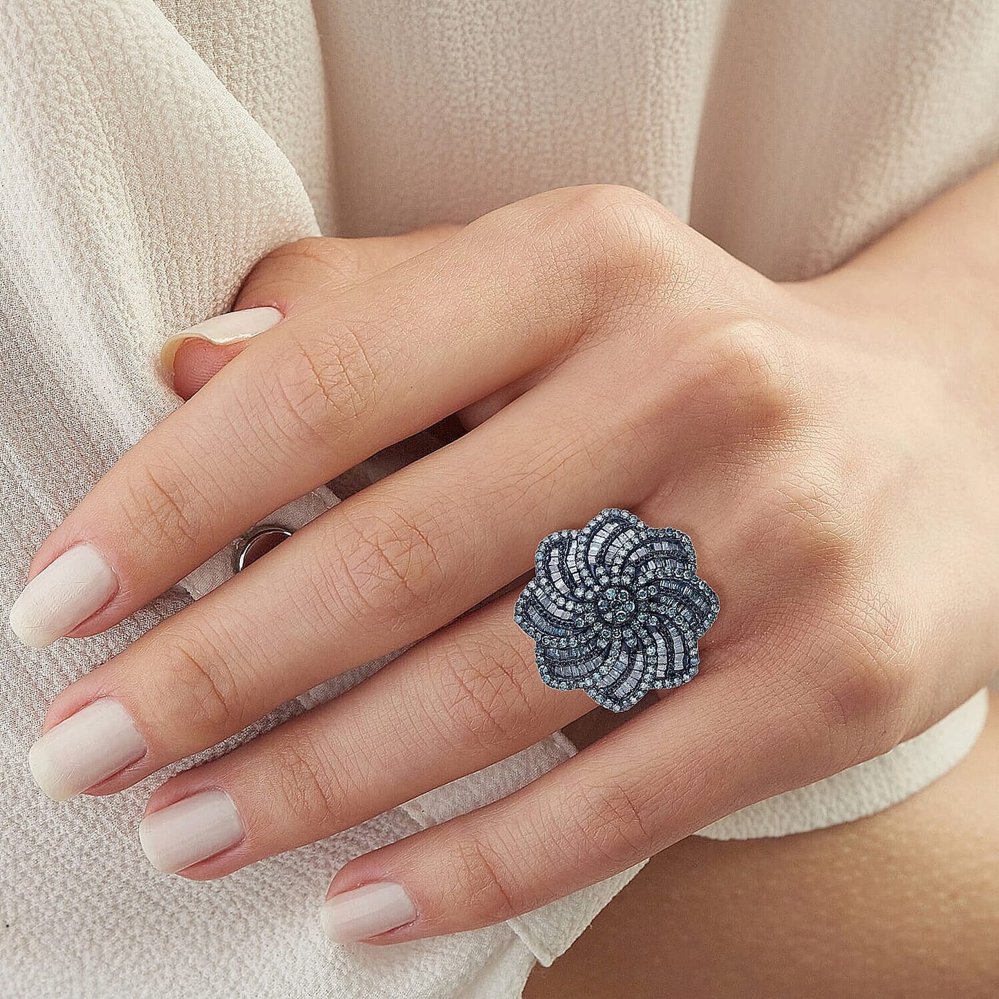 D'Joy Blue Diamond 1.50 ctw Ring in Rhodium Over Sterling Silver