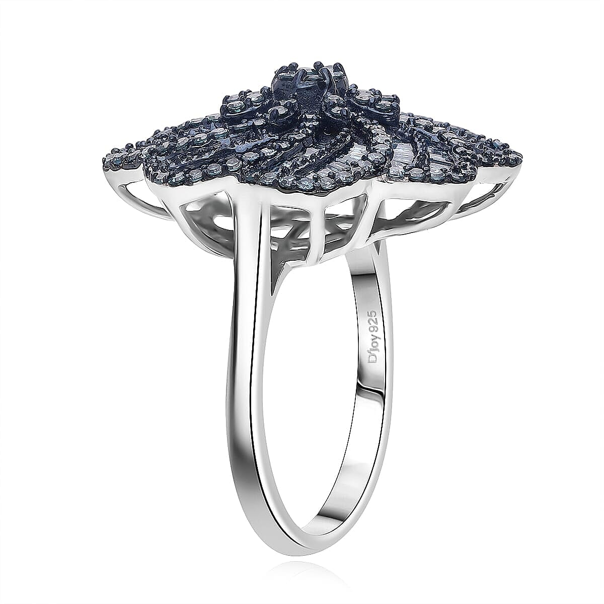 D'Joy Blue Diamond 1.50 ctw Ring in Rhodium Over Sterling Silver