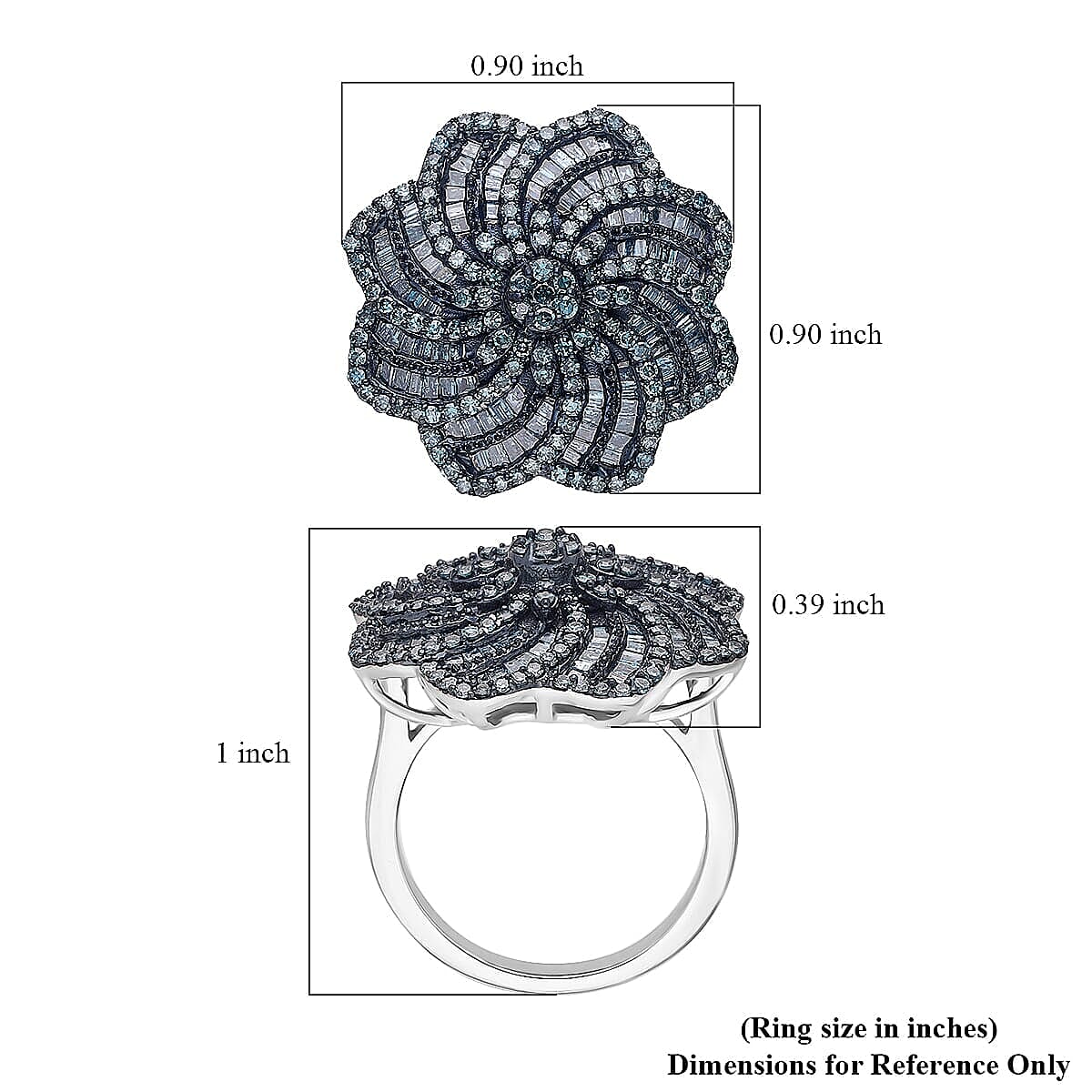 D'Joy Blue Diamond 1.50 ctw Ring in Rhodium Over Sterling Silver