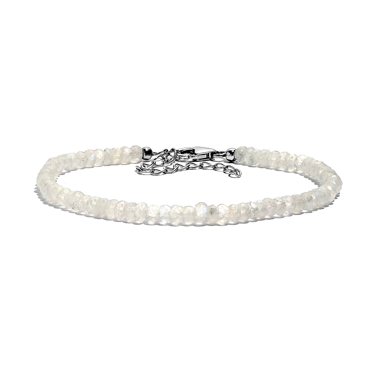 Rainbow Moonstone 20.00 ctw Moonlit Whisper Beaded Bracelet in Rhodium Over Sterling Silv (7.25 In)