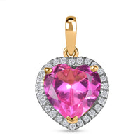 D'Joy Lab Created Pink Sapphire and White Zircon 4.70 ctw Pendant without Chain in 18K Vermeil Yellow Gold Over Sterling Silver