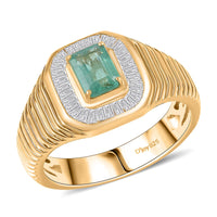 D’Joy Premium Kegem Zambian Emerald, Diamond Art Deco Men's Ring in 18K Vermeil YG Over Sterling Silver (Size 10.0) 1.35 ctw