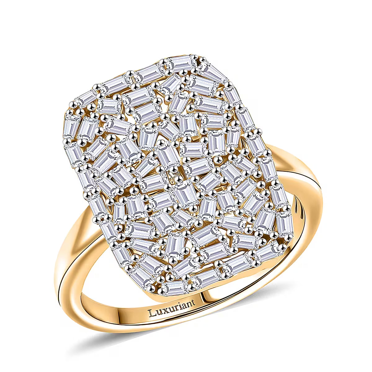 Luxuriant Lab Grown Diamond G-H SI 1.00 ctw Firecracker Ring in 18K Vermeil Yellow Gold Over Sterling Silver