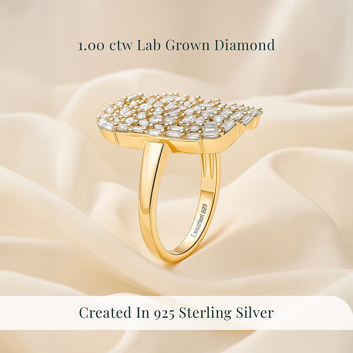 Luxuriant Lab Grown Diamond G-H SI 1.00 ctw Firecracker Ring in 18K Vermeil Yellow Gold Over Sterling Silver