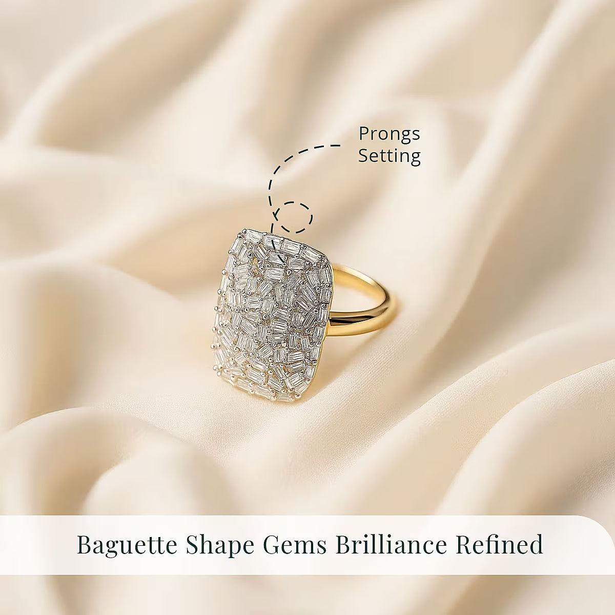 Luxuriant Lab Grown Diamond G-H SI 1.00 ctw Firecracker Ring in 18K Vermeil Yellow Gold Over Sterling Silver