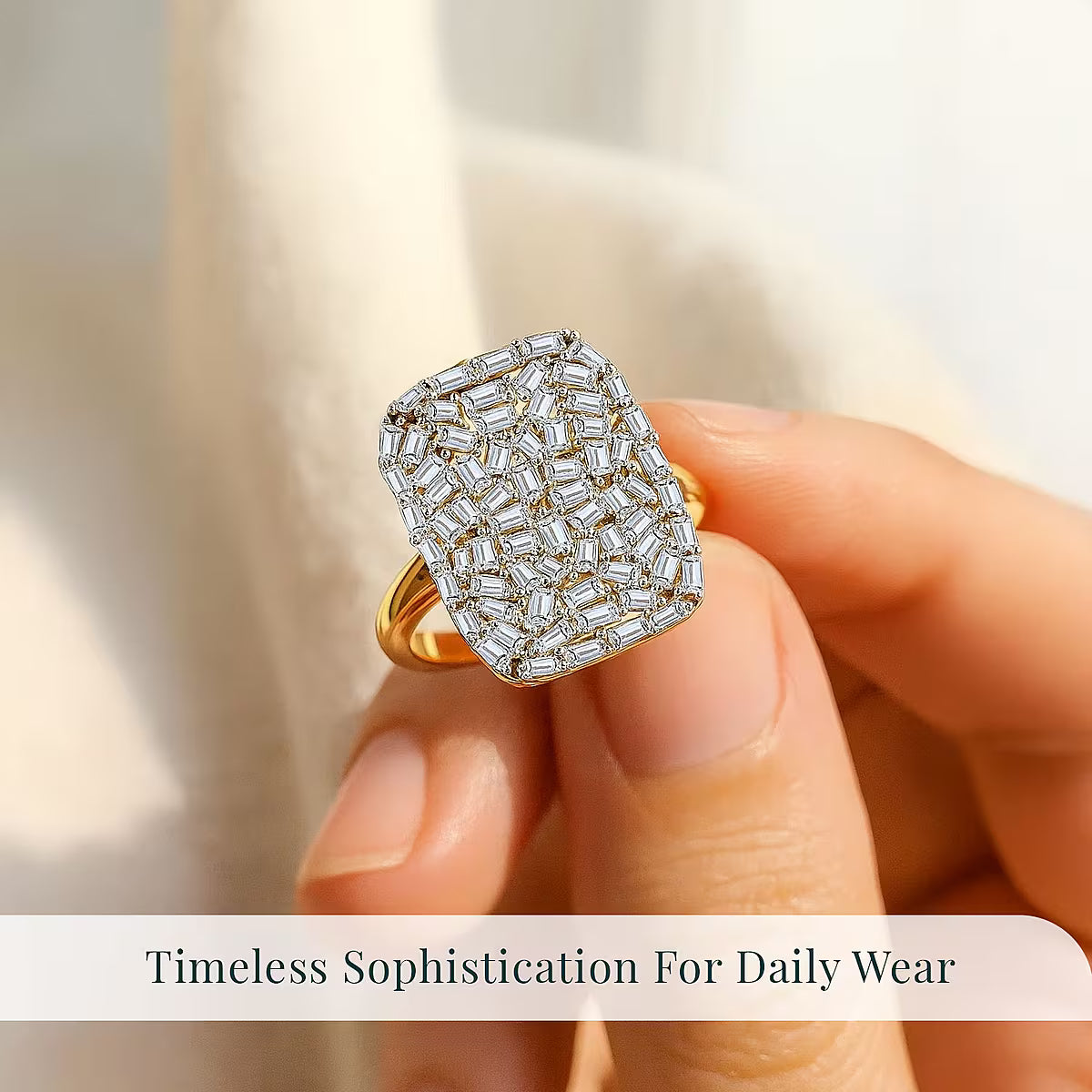 Luxuriant Lab Grown Diamond G-H SI 1.00 ctw Firecracker Ring in 18K Vermeil Yellow Gold Over Sterling Silver