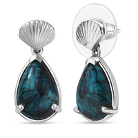 D'Joy Chrysocolla 6.25 ctw Sea Shell Earrings in Platinum Over Sterling Silver