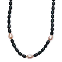 Freshwater Pearl and Green Dyed Pearl Necklace in Stainless Steel 18 Inches