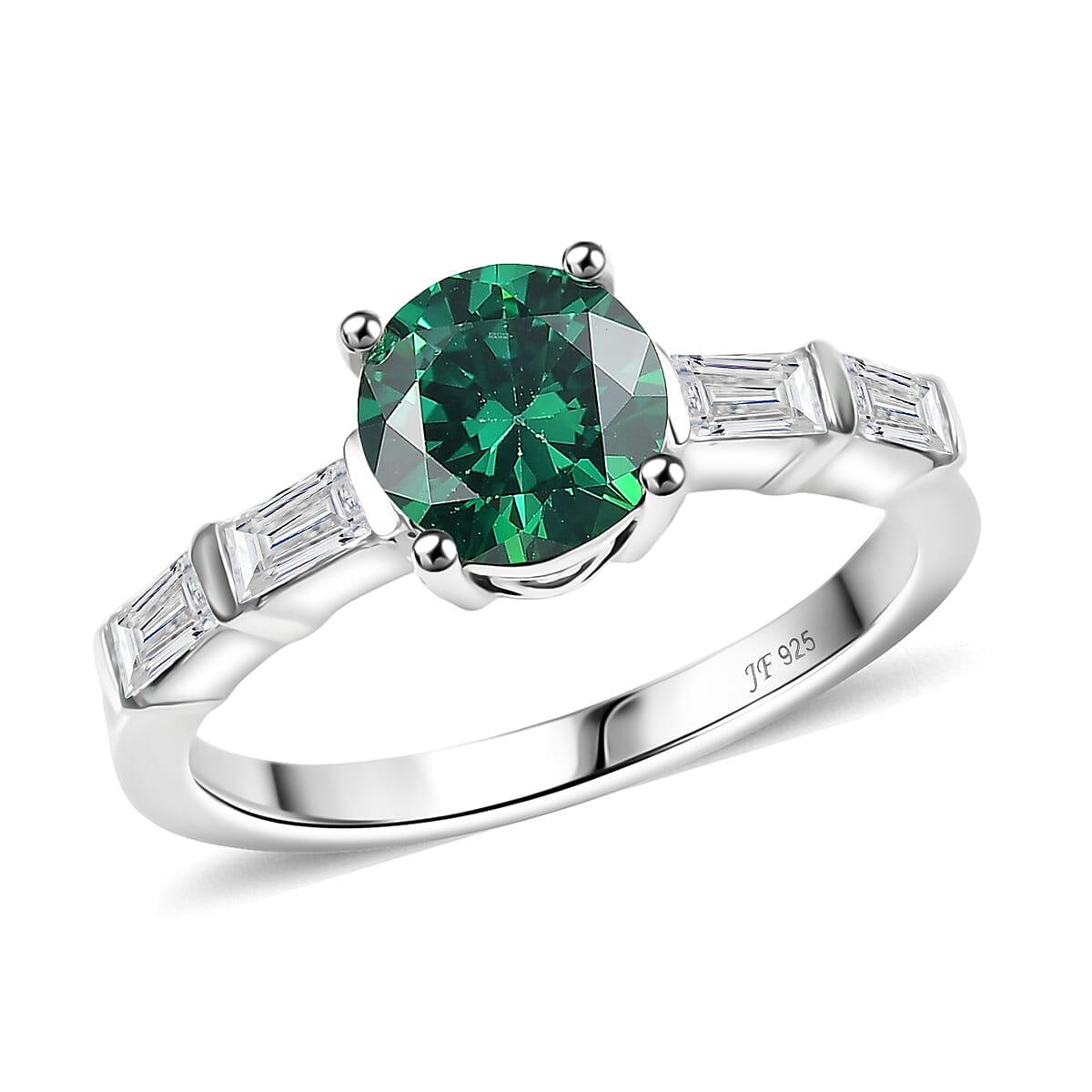 J Francis Embellished with Green and White Zirconia by Swarovski Timeless Spark Ring in Platinum Over Sterling Silver (Size 10.0) 3.00 ctw