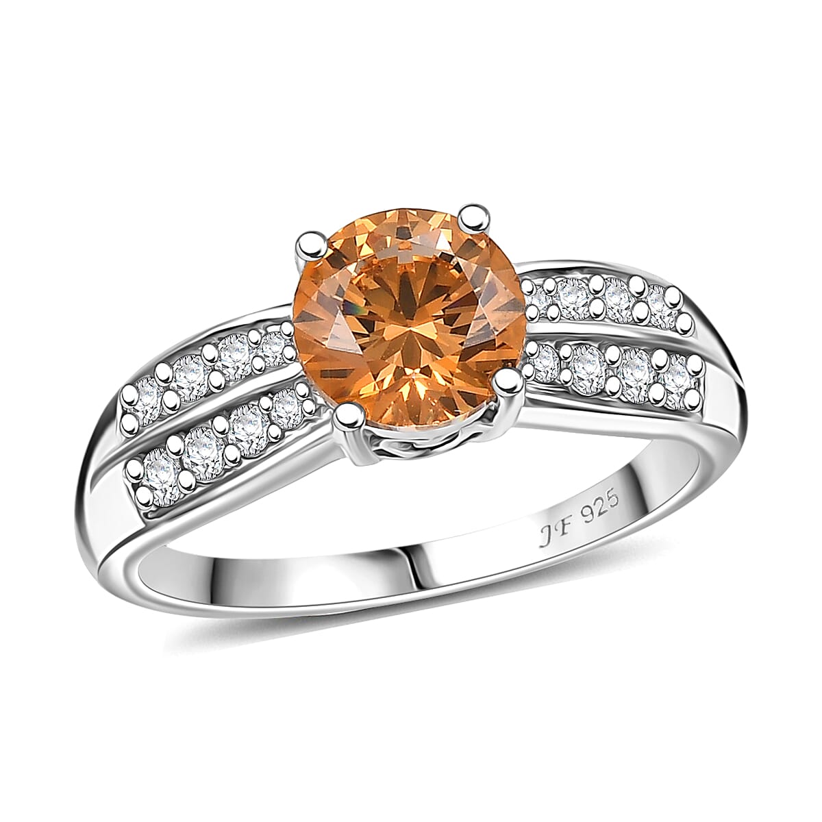 J Francis Embellished with Amber and White Zirconia by Swarovski Sunrise Ring in Rhodium Over Sterling Silver (Size 10.0) 2.80 ctw