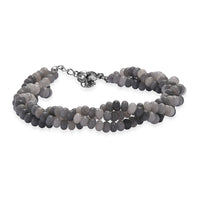 Grey Moonstone 70.00 ctw Beaded 2 Row Bracelet in Stainless Steel (7.25 In)