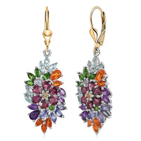 D'Joy Multi Gemstone 6.00 ctw Flowers Bouquet Earrings in 18K Vermeil YG and Rhodium Over Sterling Silver